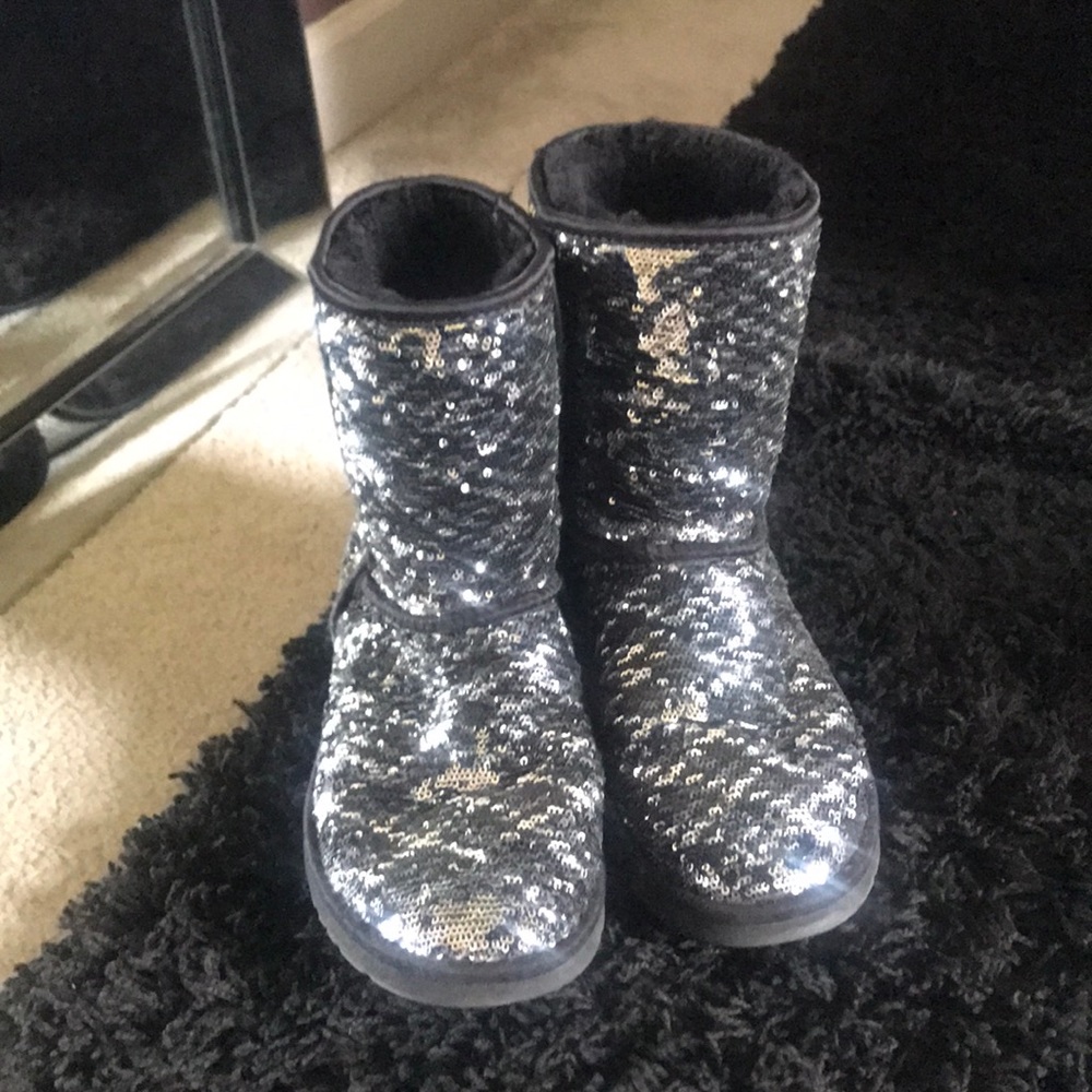 Black and silver sparkly UGGS